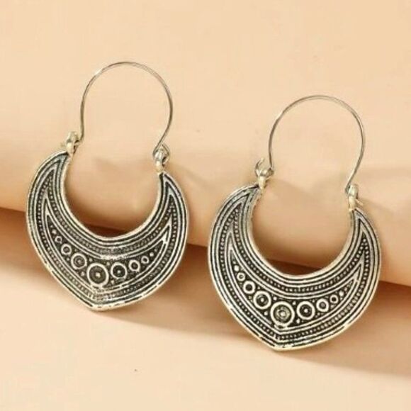 SILVER BOHO DANGLE EARRINGS  - Picture 1 of 3